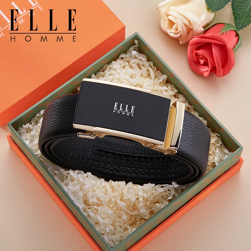 ELLE HOMME Top Grain Cow Leather Belts Men's Gunmetal, Gold, Silver Width 3.5cm-7