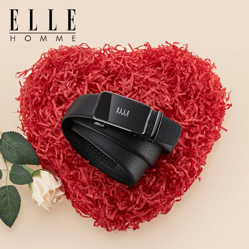 ELLE HOMME Top Grain Cow Leather Belts Men's Gunmetal Gold Silver 3.5cm-2