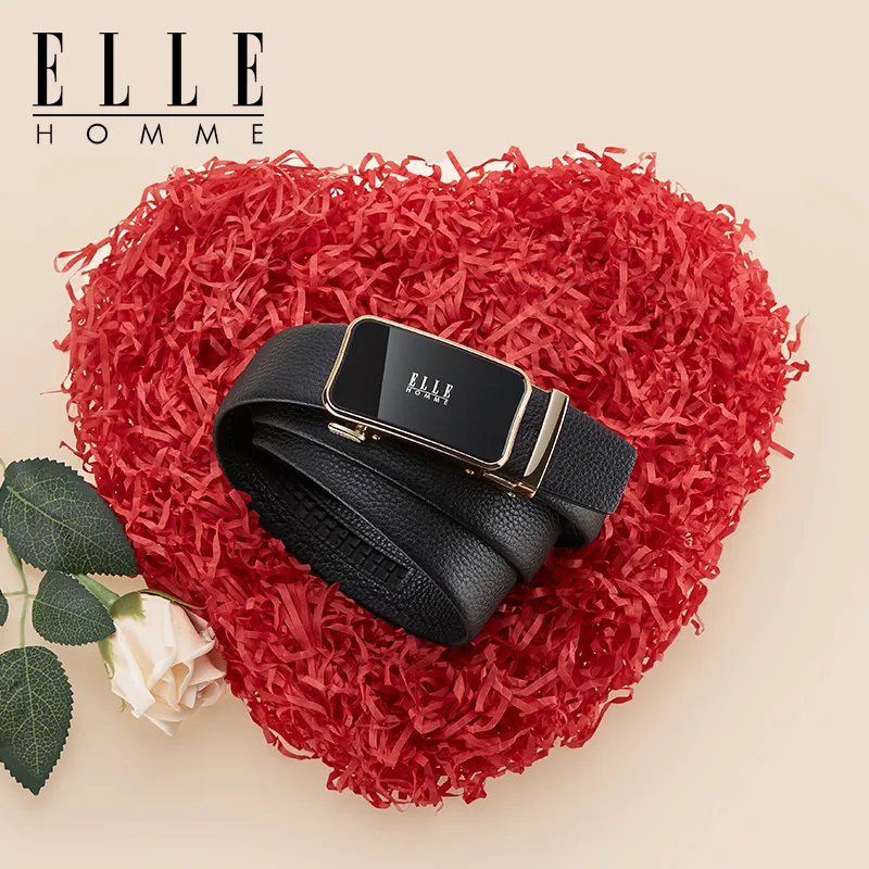 ELLE HOMME Top Grain Cow Leather Belts Men's Gunmetal Gold Silver 3.5cm-8