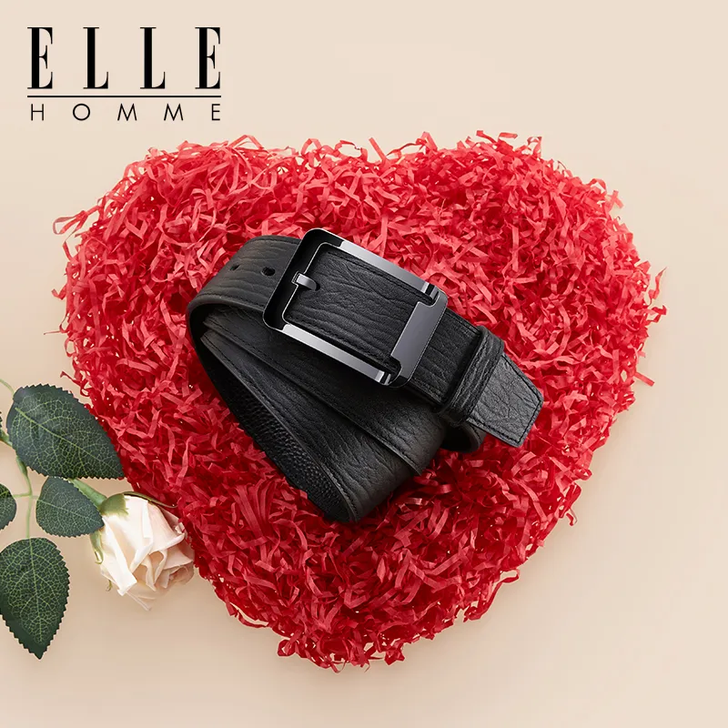 ELLE HOMME Top Grain Cow Leather Belts Men's Gunmetal 3.8cm-4