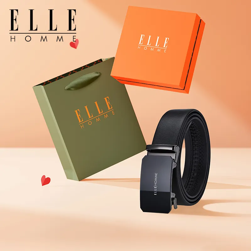 ELLE HOMME Top Grain Cow Leather Fashion Trend Premium Waist Belt Men's Gunmetal 3.5cm-1