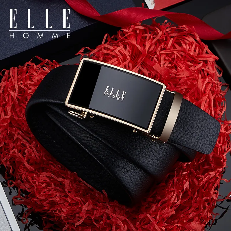 ELLE HOMME Top Grain Cow Leather Advanced Sensory Panty Liner Men's Gold Width 3.5cm-2