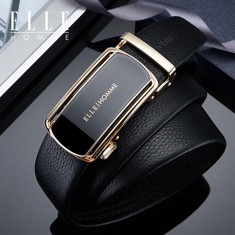 ELLE HOMME Cow Leather Belts Men's Gold Width 3.5cm-2