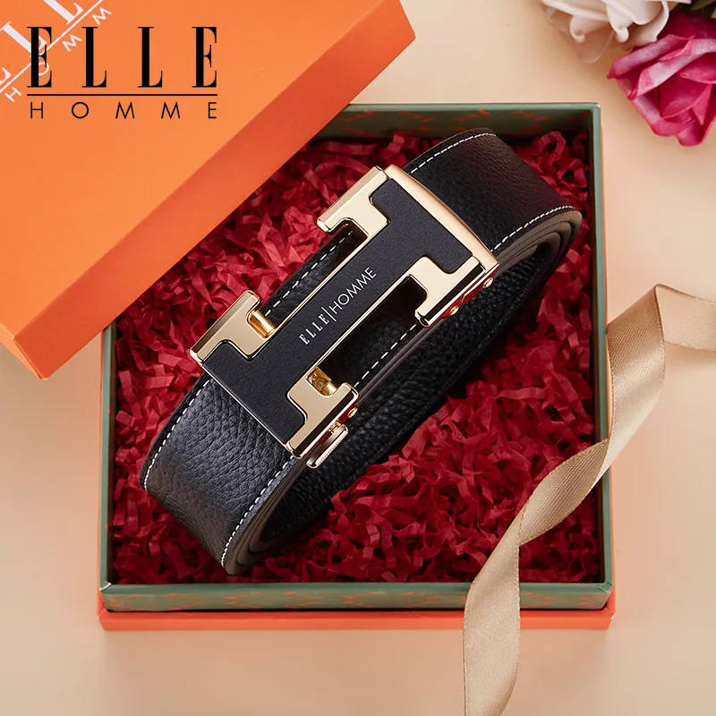 ELLE HOMME Top Grain Leather Belts Men's Width 3.5CM-1