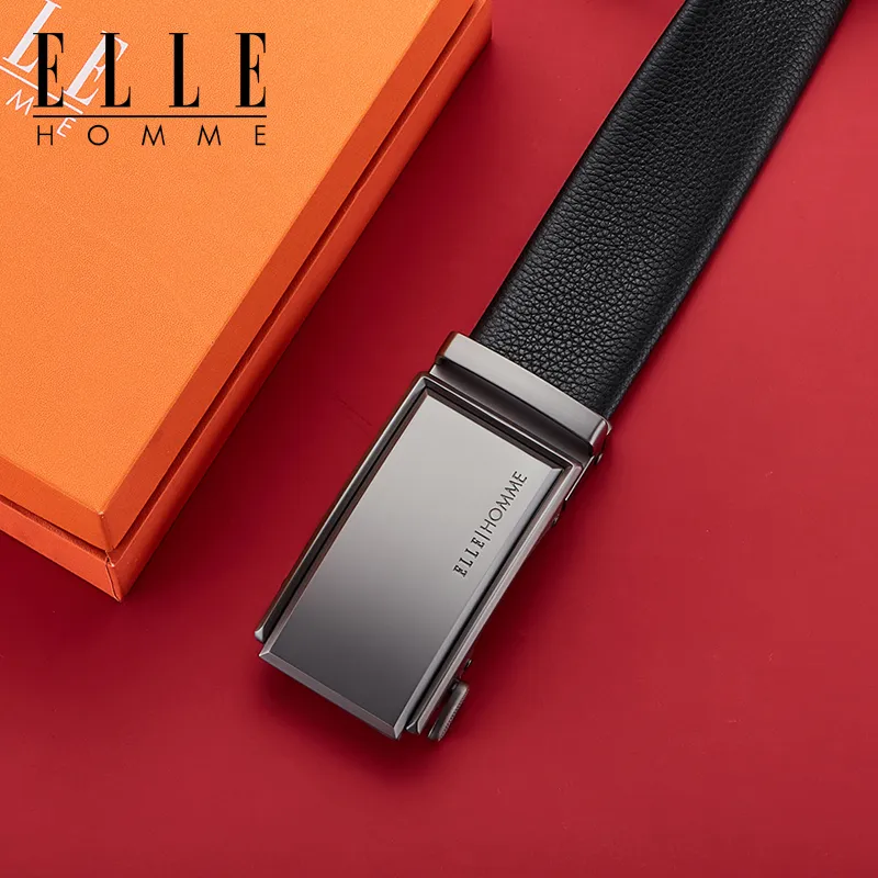 ELLE HOMME Top Grain Cow Leather Niche Design Business Workplace Etiquette Belt Men's Gunmetal Width 3.5cm-2