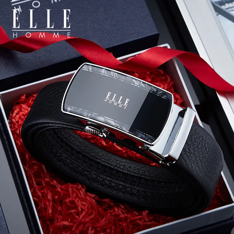 ELLE HOMME Top Grain Cow Leather Fashion Trend Casual Versatile Belt, Gift Box Set Men's Width 3.5cm-9