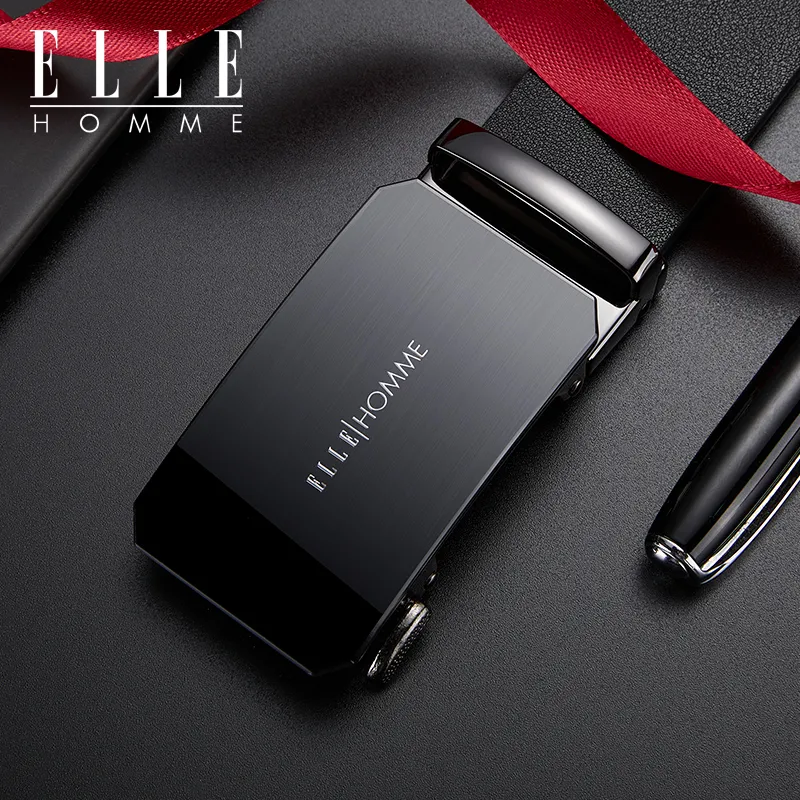 ELLE HOMME Cow Leather Fashion Trend Casual Belt Men's Gunmetal 3.5cm-5