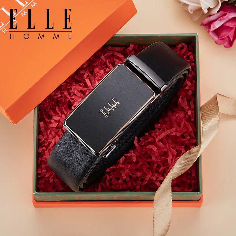 ELLE HOMME Top Grain Cow Leather Belts Men's Gunmetal, Gold, Blue Width 3.5cm-11