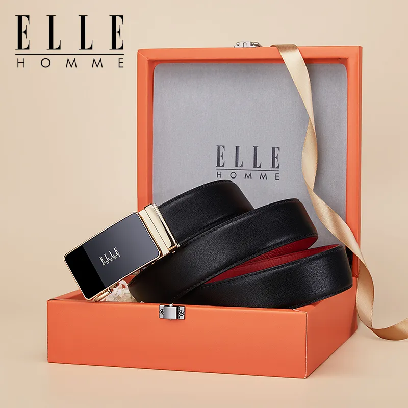 ELLE HOMME Cow Leather Niche Design, Premium Feel, Comfortable Belt Men's Gunmetal Width 3.5cm-8