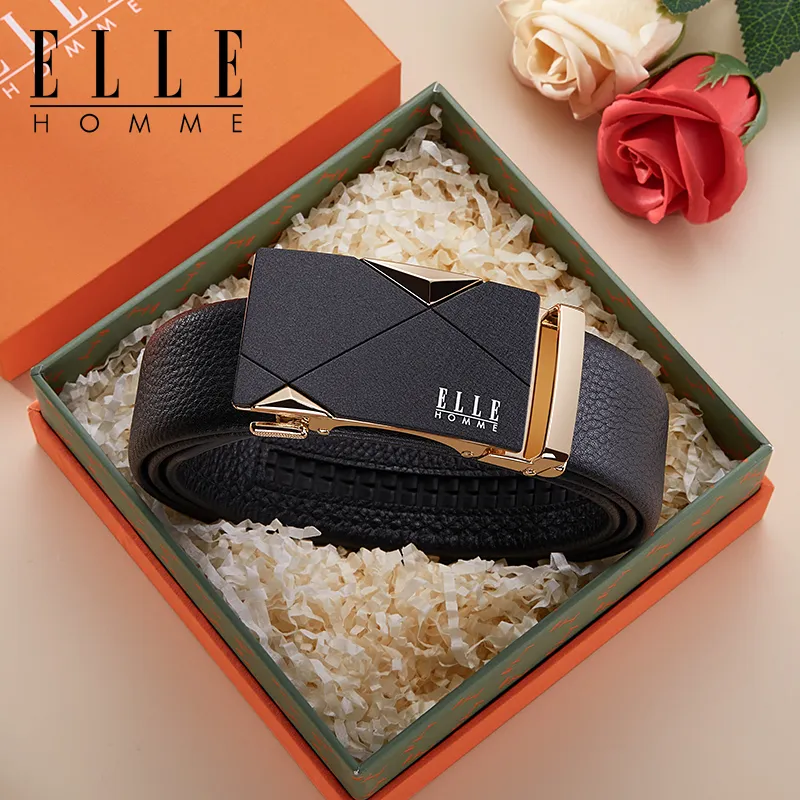 ELLE HOMME Top Grain Cow Leather Business Workplace Etiquette Elegance Belt Men's Gunmetal Width 3.5CM-8