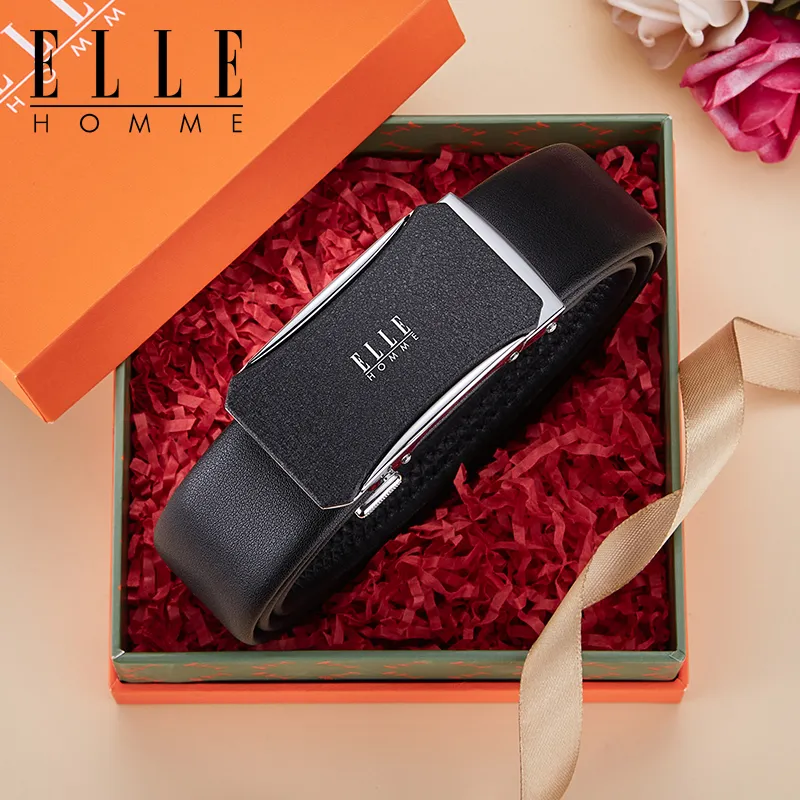 ELLE HOMME Top Grain Cow Leather Belts Men's Gunmetal, Gold, Silver 3.5cm-12