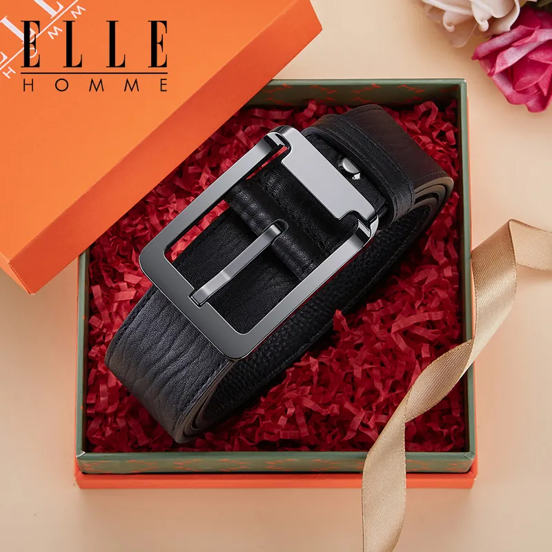 ELLE HOMME Top Grain Cow Leather Belts Men's Gunmetal 3.8cm-2