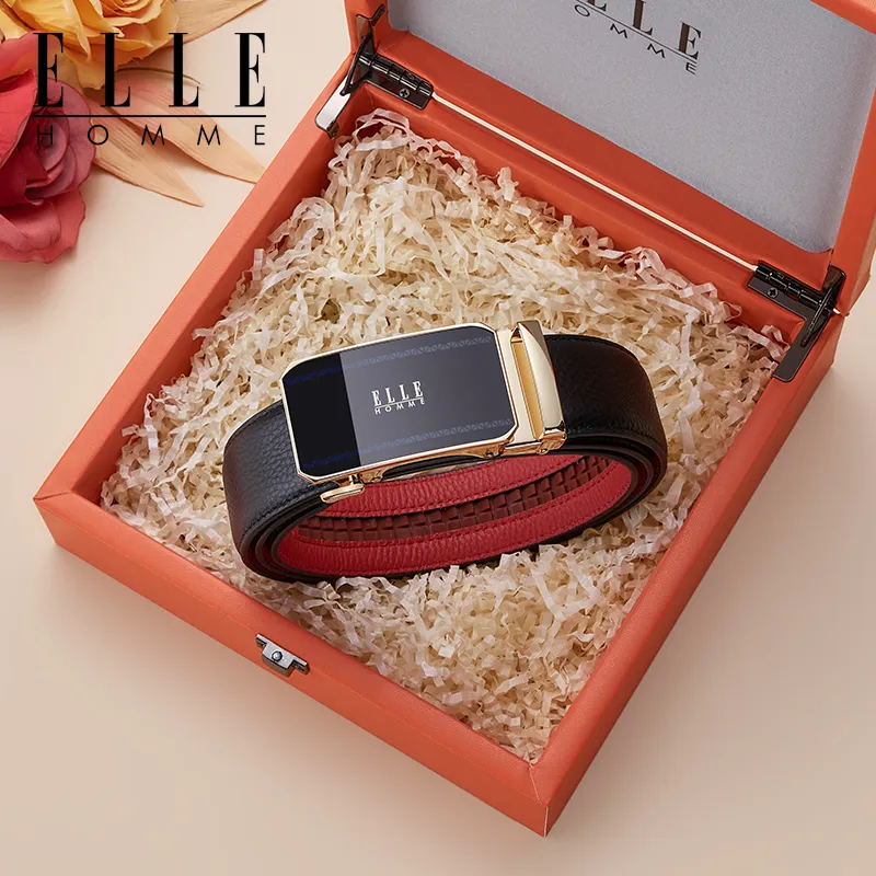ELLE HOMME Top Grain Cow Leather Belts Men's Gunmetal Width 3.5cm-5