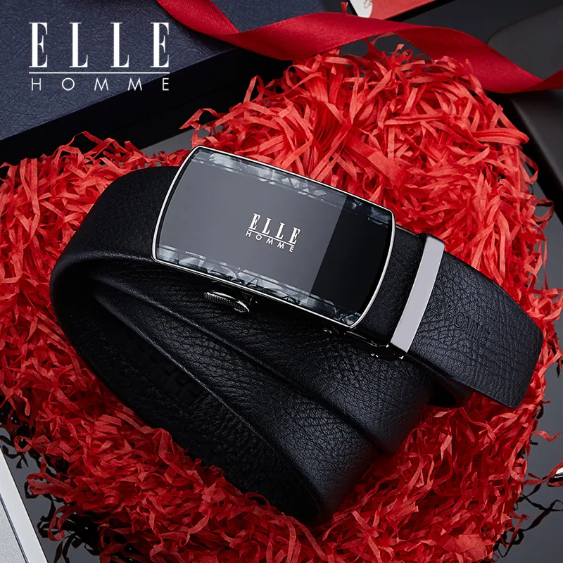 ELLE HOMME Top Grain Cow Leather Fashion Trend Casual Versatile Belt, Gift Box Set Men's Width 3.5cm-3