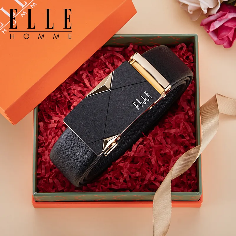 ELLE HOMME Top Grain Cow Leather Business Workplace Etiquette Elegance Belt Men's Gunmetal Width 3.5CM-13