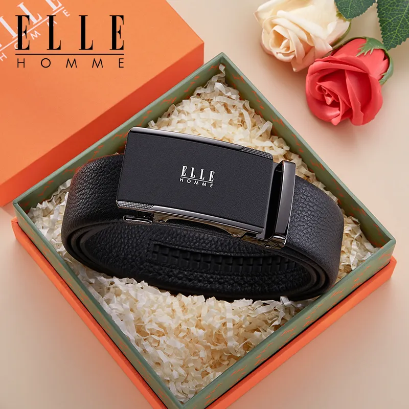 ELLE HOMME Top Grain Cow Leather Belts Men's Gunmetal, Gold, Silver Width 3.5cm-1