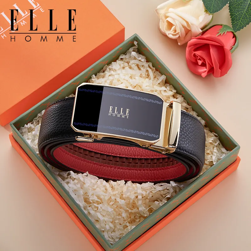 ELLE HOMME Top Grain Cow Leather Belts Men's Gunmetal Width 3.5cm-6