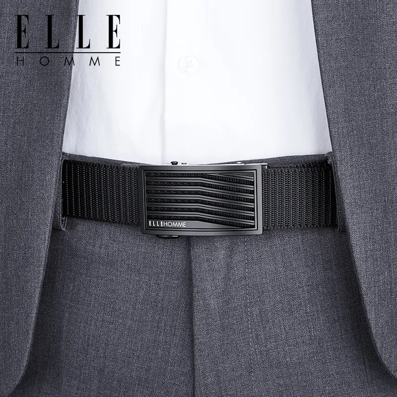 ELLE HOMME Canvas Business Workplace Etiquette Belt, Sports Belt, Gift Box Set Men's Gunmetal Width 3.5cm-5