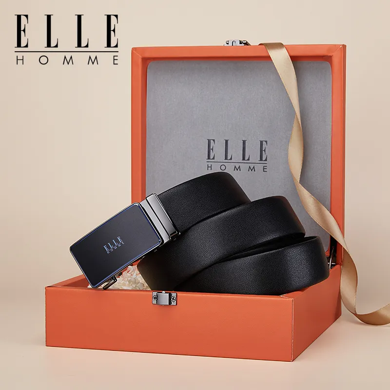 ELLE HOMME Top Grain Cow Leather Belts Men's Gunmetal, Gold, Blue Width 3.5cm-14