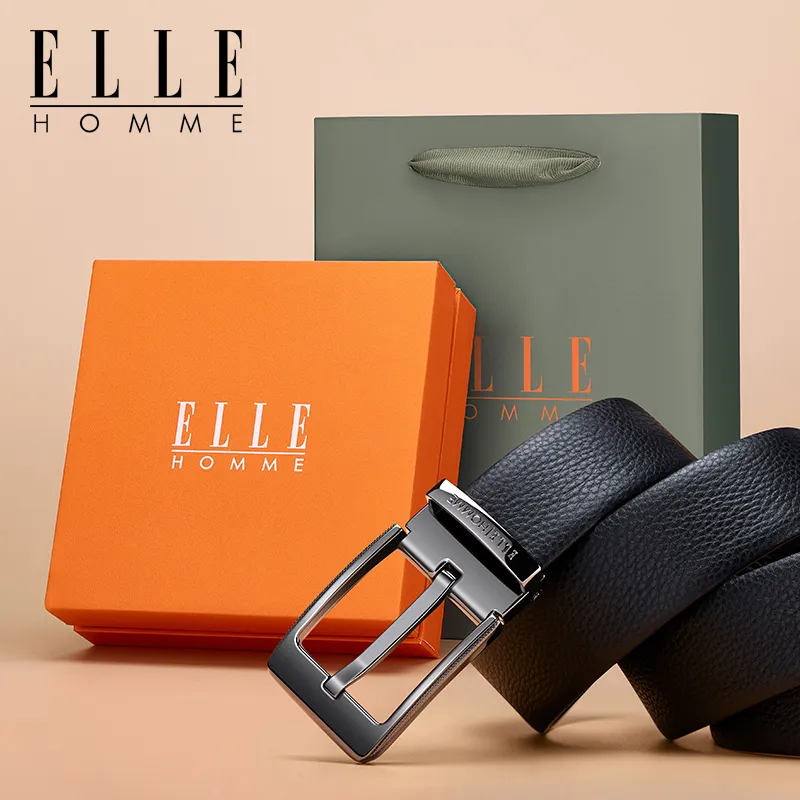 ELLE HOMME Cow Leather Belts Men's Gunmetal Width 3.8cm-4