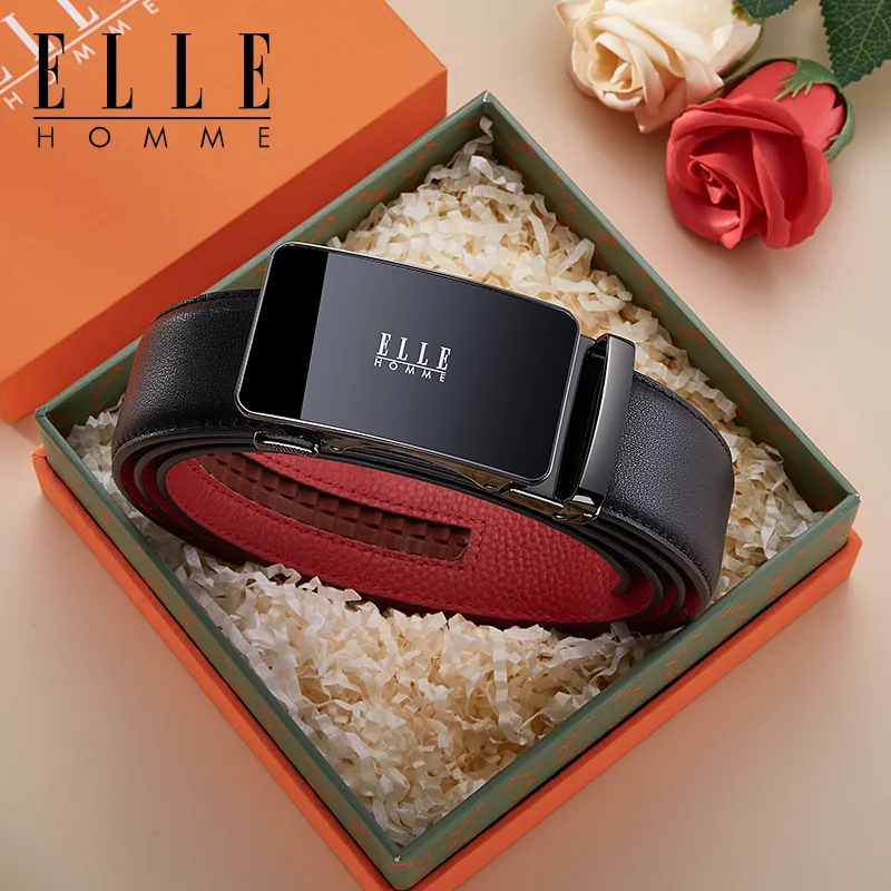 ELLE HOMME Cow Leather Niche Design, Premium Feel, Comfortable Belt Men's Gunmetal Width 3.5cm-1