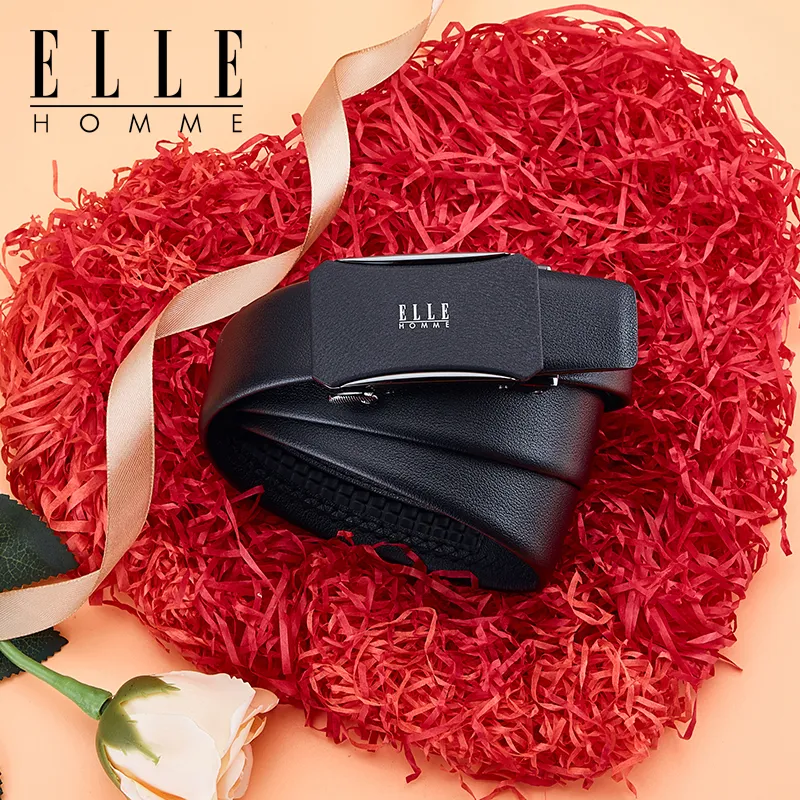 ELLE HOMME Top Grain Cow Leather Belts Men's Gunmetal, Gold, Silver 3.5cm-1