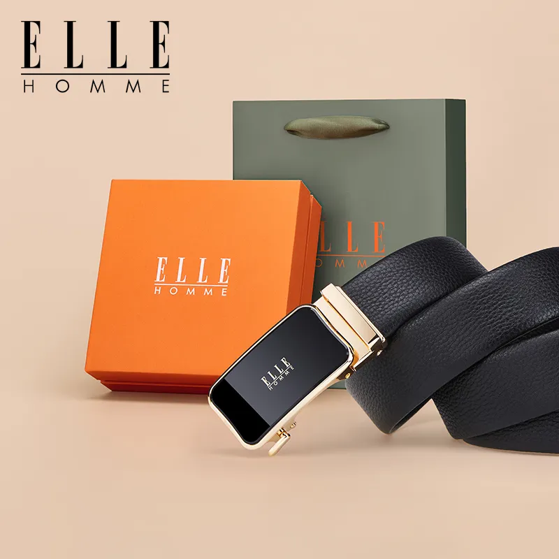 ELLE HOMME Top Grain Cow Leather Belts Men's Gunmetal Gold Silver 3.5cm-10