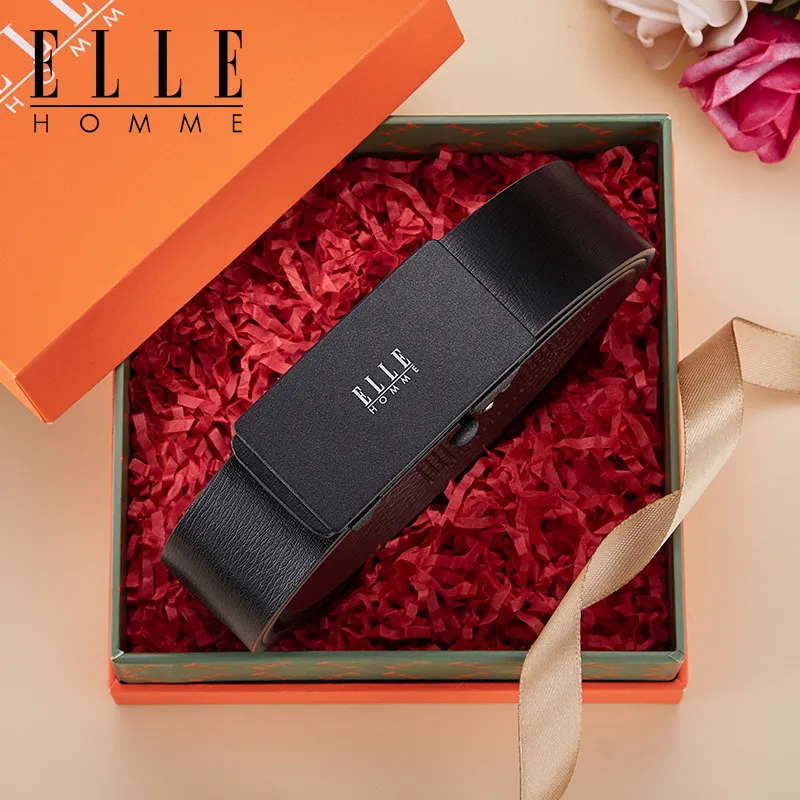 ELLE HOMME Cow Split Leather Belts Men's Gunmetal Width 3.3cm-3