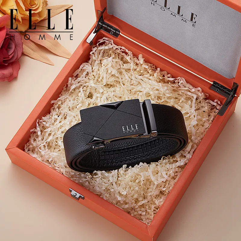 ELLE HOMME Top Grain Cow Leather Business Workplace Etiquette Elegance Belt Men's Gunmetal Width 3.5CM-3