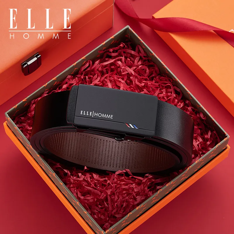 ELLE HOMME Split Cow Leather, Leather Belts Men's Black Width 3.3cm-10