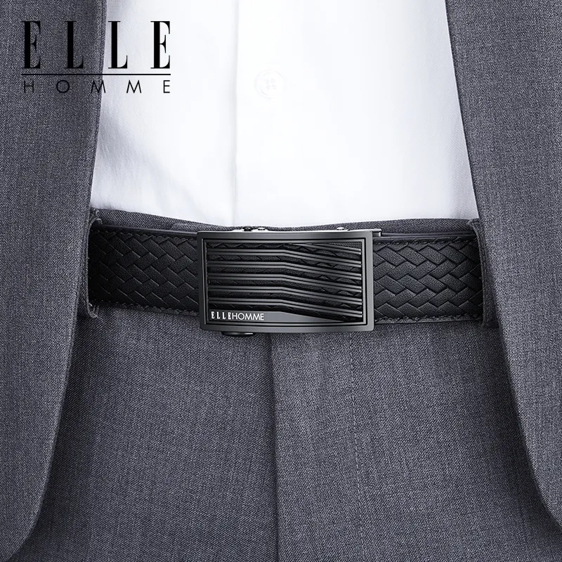 ELLE HOMME Cow Leather Premium Thank You Belt, Premium Gift Box Set Men's Gunmetal Width 3.5cm-5