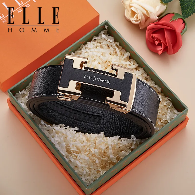 ELLE HOMME Top Grain Leather Belts Men's Width 3.5CM-2