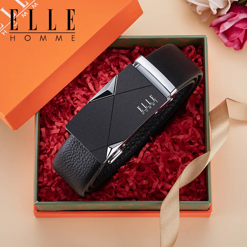 ELLE HOMME Top Grain Cow Leather Business Workplace Etiquette Elegance Belt Men's Gunmetal Width 3.5CM-20