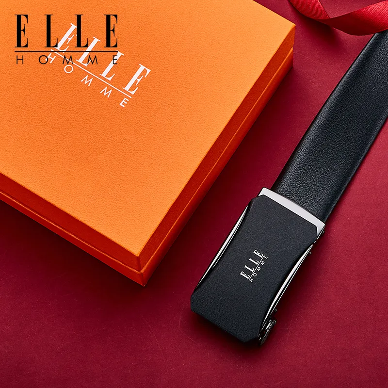 ELLE HOMME Top Grain Cow Leather Belts Men's Gunmetal, Gold, Silver 3.5cm-3