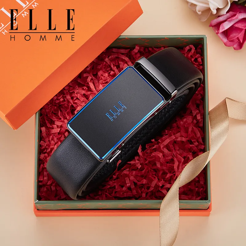 ELLE HOMME Top Grain Cow Leather Belts Men's Gunmetal, Gold, Blue Width 3.5cm-16