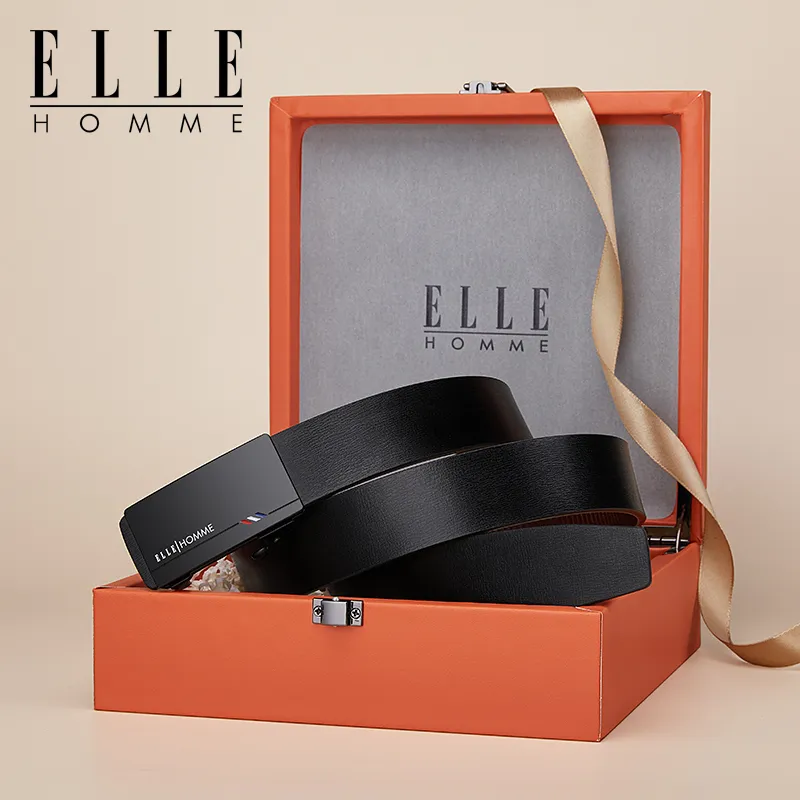 ELLE HOMME Split Cow Leather, Leather Belts Men's Black Width 3.3cm-8