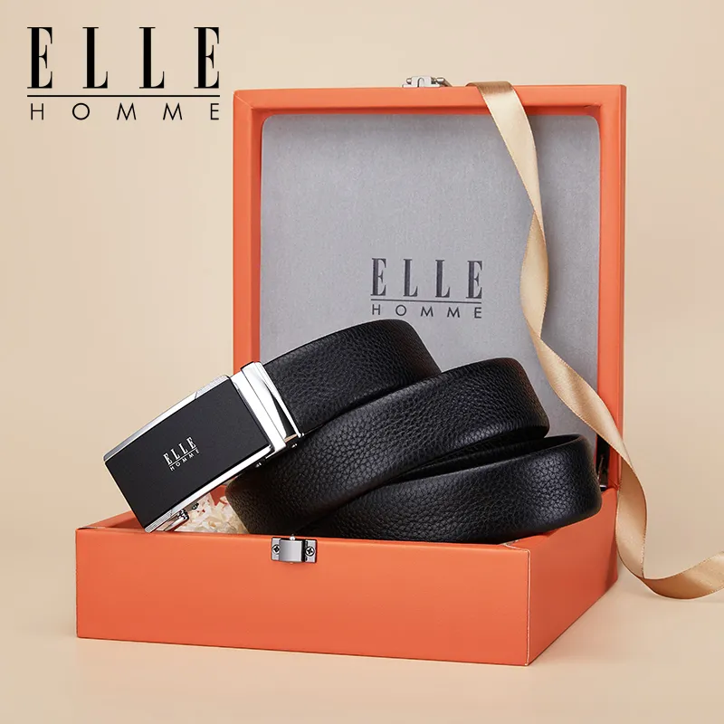 ELLE HOMME Top Grain Cow Leather Belts Men's Gunmetal, Gold, Silver Width 3.5cm-16