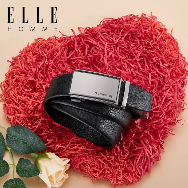 ELLE HOMME Top Grain Cow Leather Niche Design Business Workplace Etiquette Belt Men's Gunmetal Width 3.5cm-1