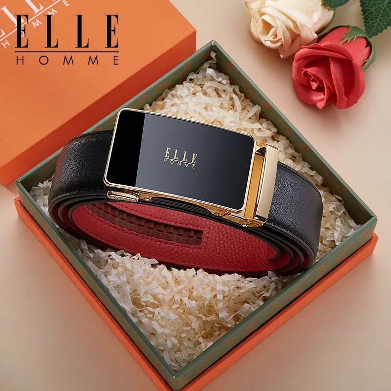 ELLE HOMME Cow Leather Niche Design, Premium Feel, Comfortable Belt Men's Gunmetal Width 3.5cm-6