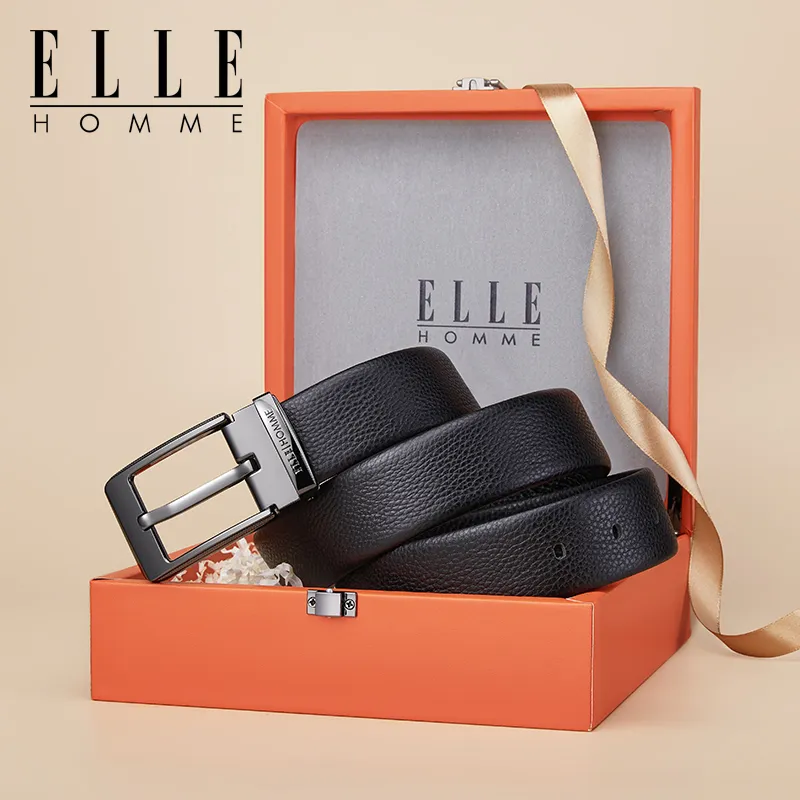 ELLE HOMME Cow Leather Belts Men's Gunmetal Width 3.8cm-3