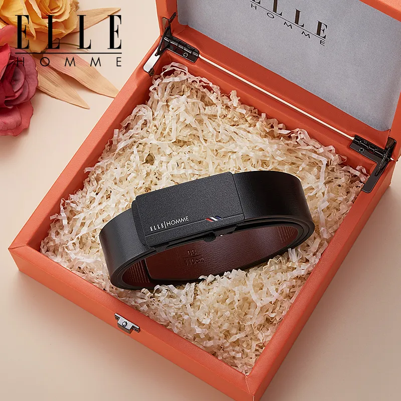 ELLE HOMME Split Cow Leather, Leather Belts Men's Black Width 3.3cm-1