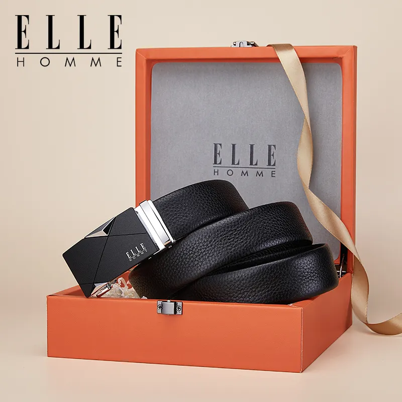 ELLE HOMME Top Grain Cow Leather Business Workplace Etiquette Elegance Belt Men's Gunmetal Width 3.5CM-19