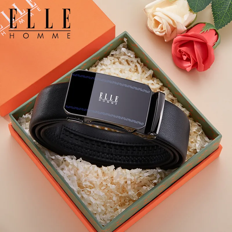 ELLE HOMME Top Grain Cow Leather Belts Men's Gunmetal Width 3.5cm-10