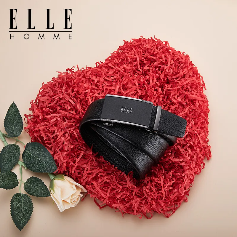 ELLE HOMME Top Grain Cow Leather Belts Men's Gunmetal, Gold, Silver Width 3.5cm-3