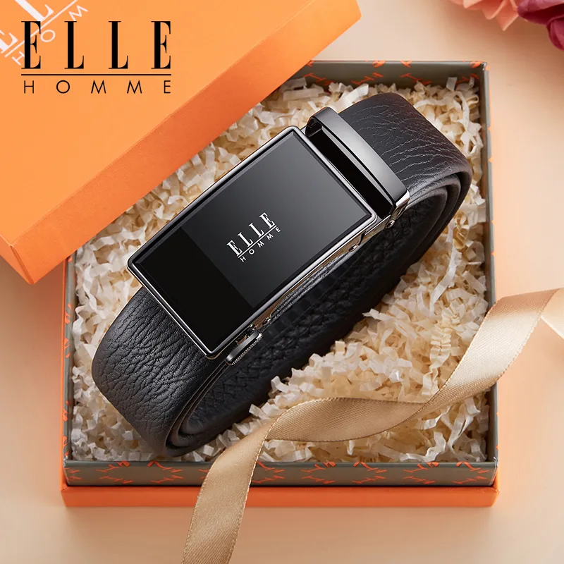 ELLE HOMME Top Grain Cow Leather Belts Men's Gunmetal, Gold 3.5cm-1