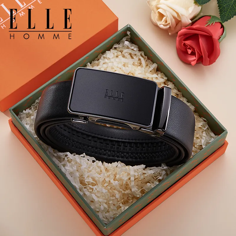 ELLE HOMME Top Grain Cow Leather Belts Men's Gunmetal, Gold, Blue Width 3.5cm-1