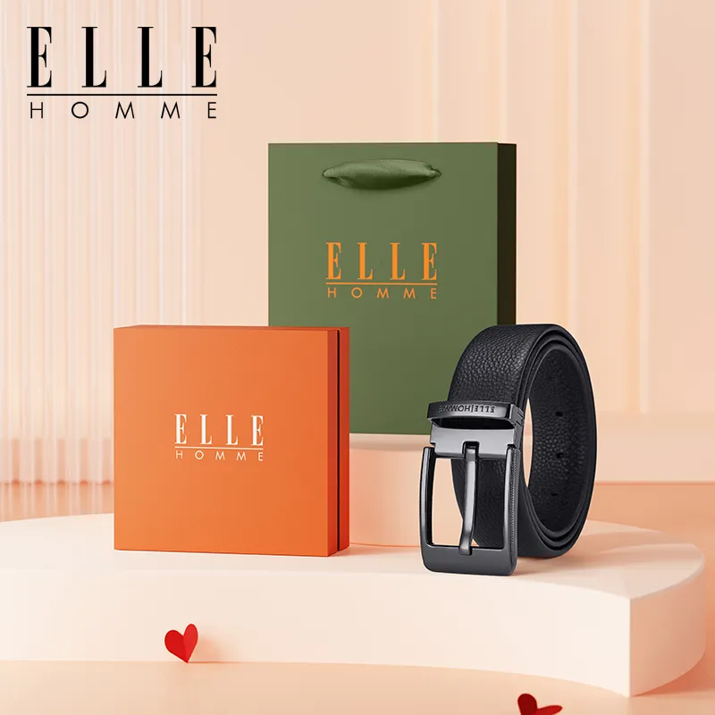 ELLE HOMME Cow Leather Belts Men's Gunmetal Width 3.8cm-1