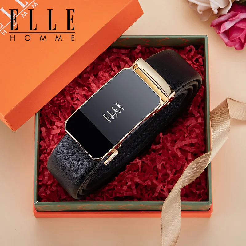 ELLE HOMME Top Grain Cow Leather Belts Men's Gunmetal, Gold, Silver Width 3.5cm-5