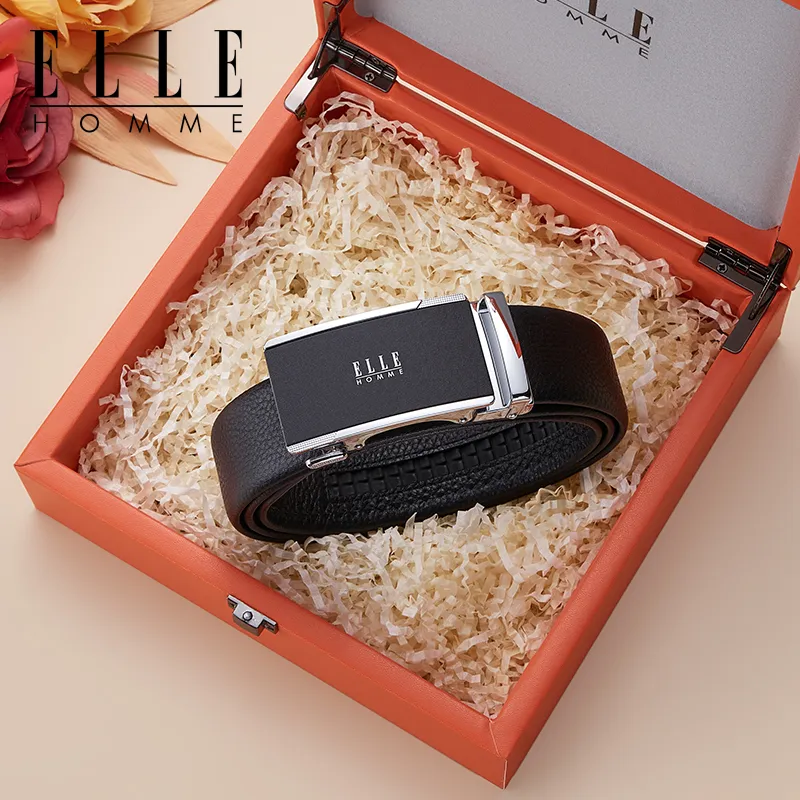 ELLE HOMME Top Grain Cow Leather Belts Men's Gunmetal, Gold, Silver Width 3.5cm-14