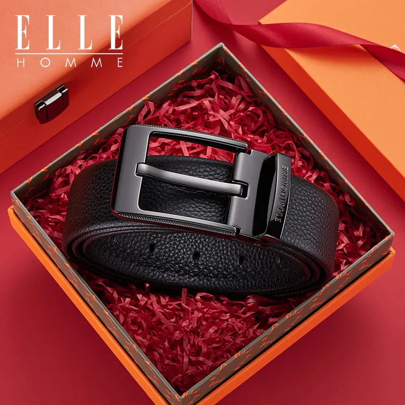 ELLE HOMME Cow Leather Belts Men's Gunmetal Width 3.8cm-6